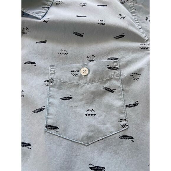 American Threads Men's L Blue Graphic Print Canoes Mountains Button-Up Shirt​ - Picture 6 of 12
